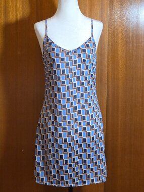 VTG Y2K Sisley Geometric Print Polyamide Slip Mini Dress Made in Italy - XS